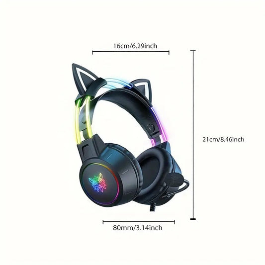 Gaming Headset with Detachable Cat Ear Microphone V1142-TM601099531896344