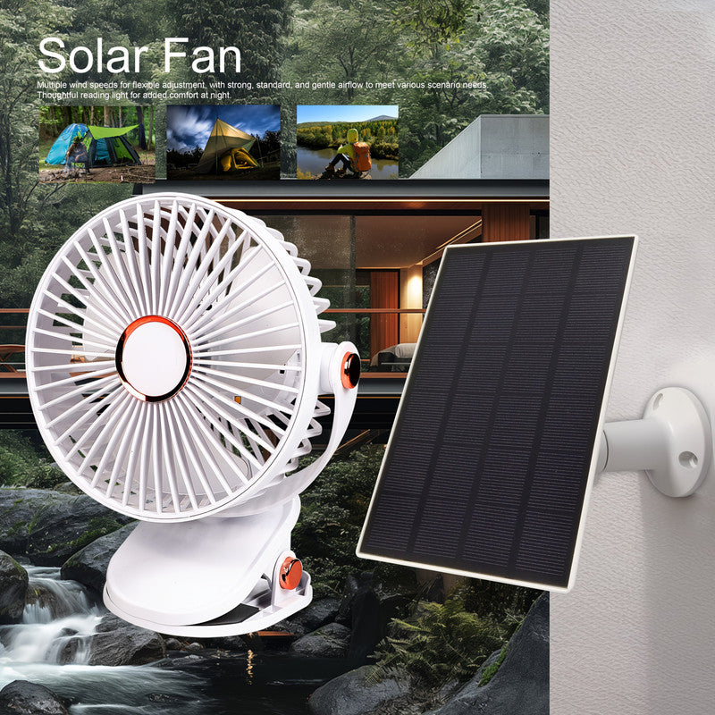 Solar Battery Camping Fan with Light Rechargeable V1142-TM601099641257303