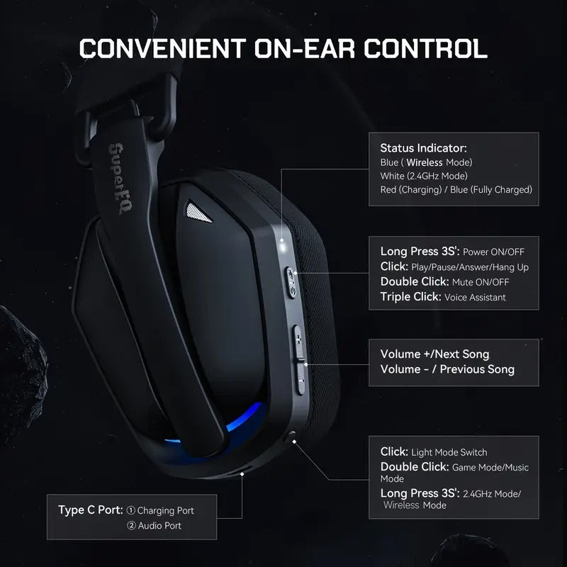 Wireless Gaming Headphones with Noise Cancelling Mic V1142-TM601099834528221