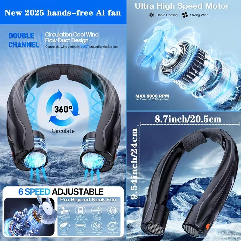 Neck Fan Portable USB 6000mAh 6-Speed Cooling V1142-TM601101012731130