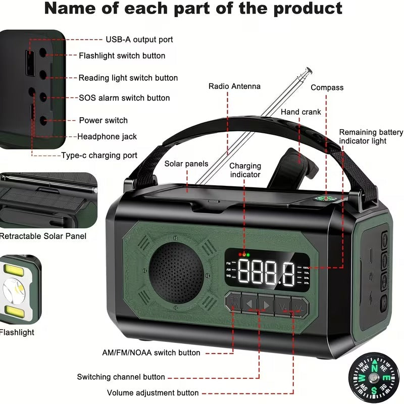12000mAh Emergency Radio Solar Hand Crank Charger V1142-TM601102639488578