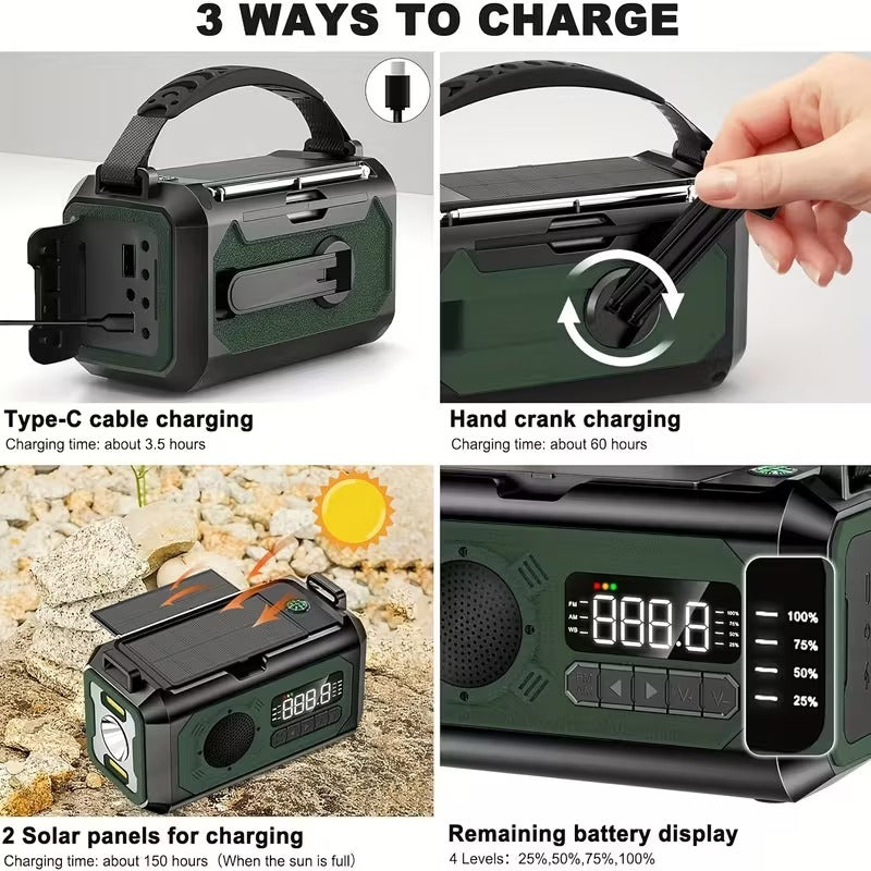 12000mAh Emergency Radio Solar Hand Crank Charger V1142-TM601102639488578