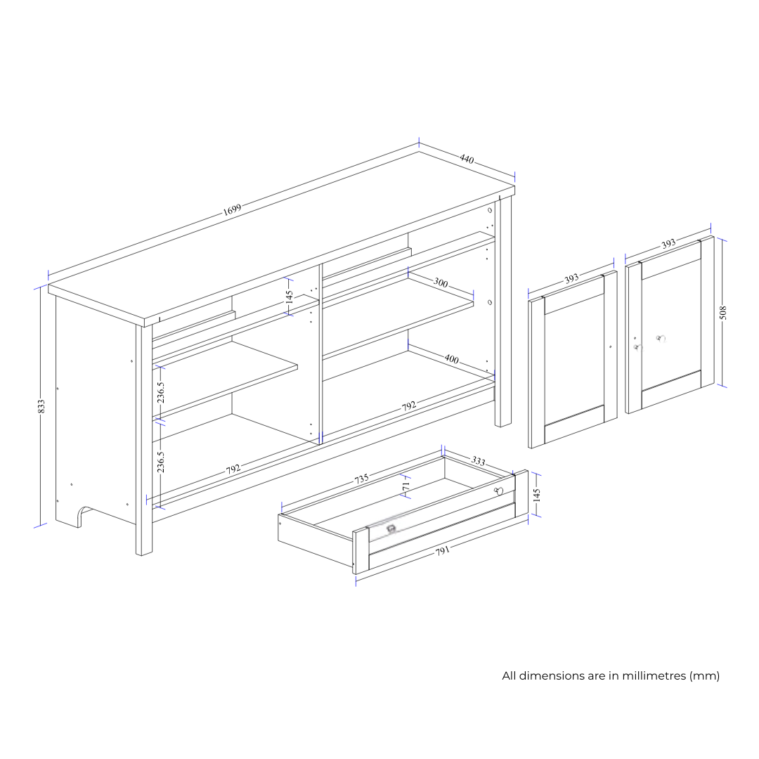 Noosa Buffet Sideboard White and Oak 4 Doors and 2 Drawers V1150-BF24001