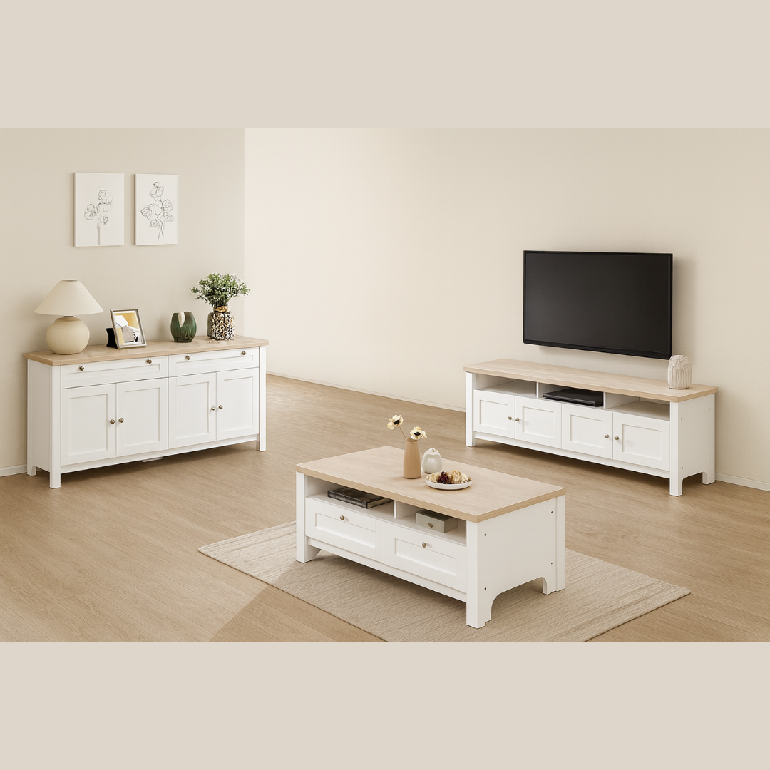 Noosa Buffet Sideboard White and Oak 4 Doors and 2 Drawers V1150-BF24001