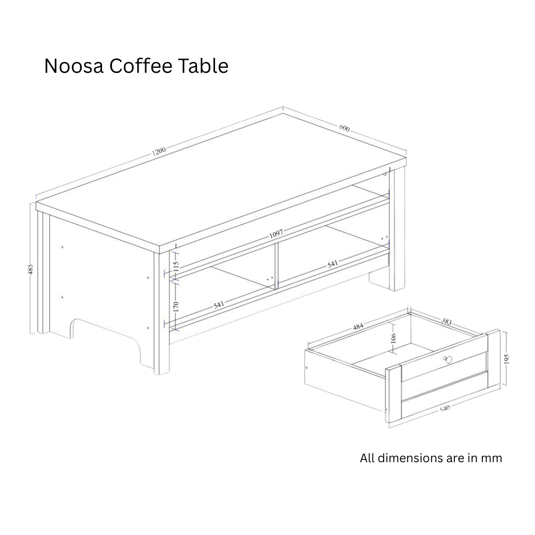 Noosa Coffee Table White Oak 2 Shelf and 2 Drawers V1150-CF24001