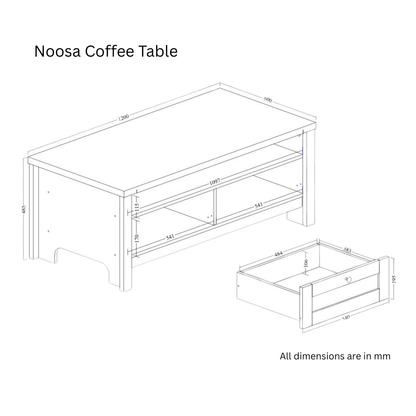 Noosa Coffee Table White Oak 2 Shelf and 2 Drawers V1150-CF24001