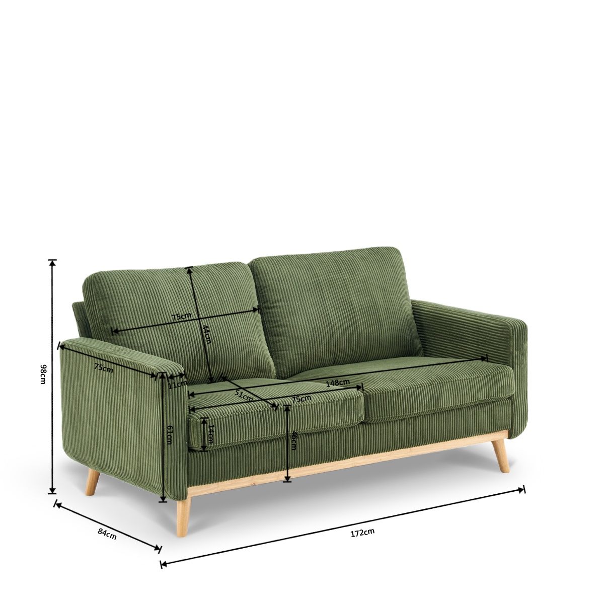 Comforro Willow 2 Seater Compressed Sofa V1158-SF-LM2442-17-2S-MOSS