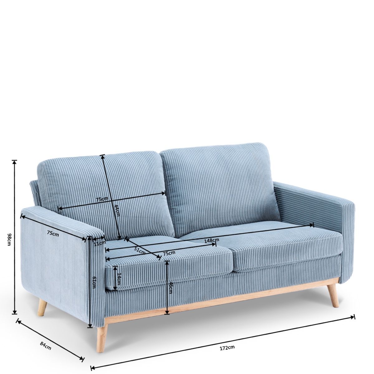 Comforro Willow 2 Seater Compressed Sofa V1158-SF-LM2442-21-2S-AQUA