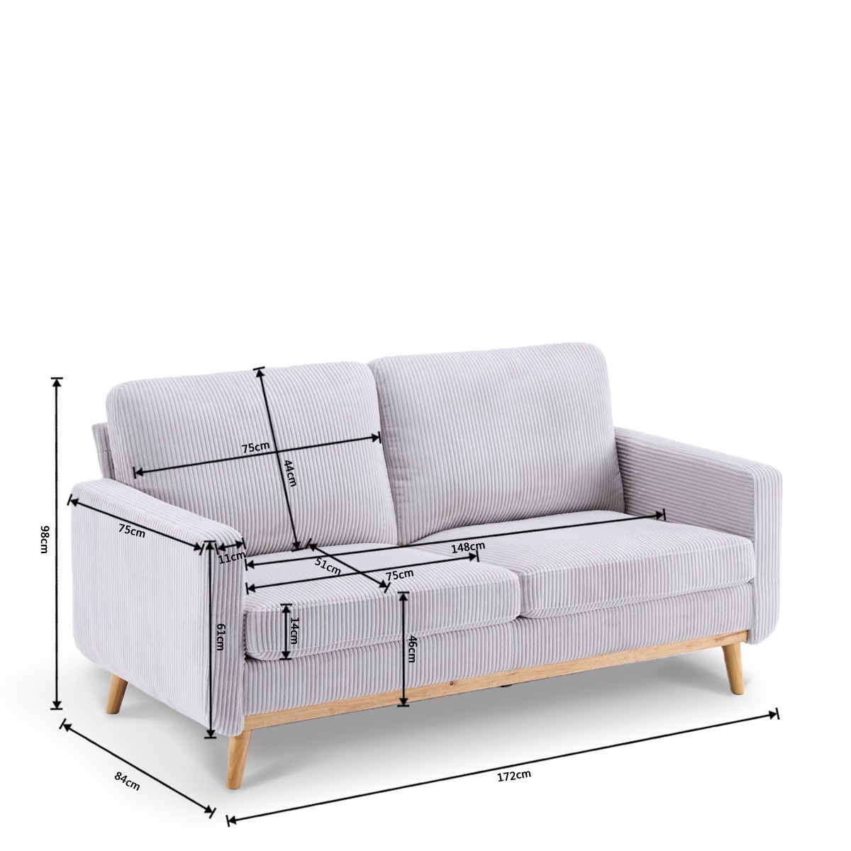 Comforro Willow 2 Seater Compressed Sofa V1158-SF-LM2442-25-2S-LGY