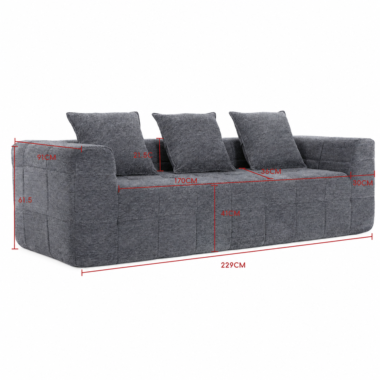 Monda 3 Seater Compressed Sofa V1158-ZE7264-MYJJL12-2-GY