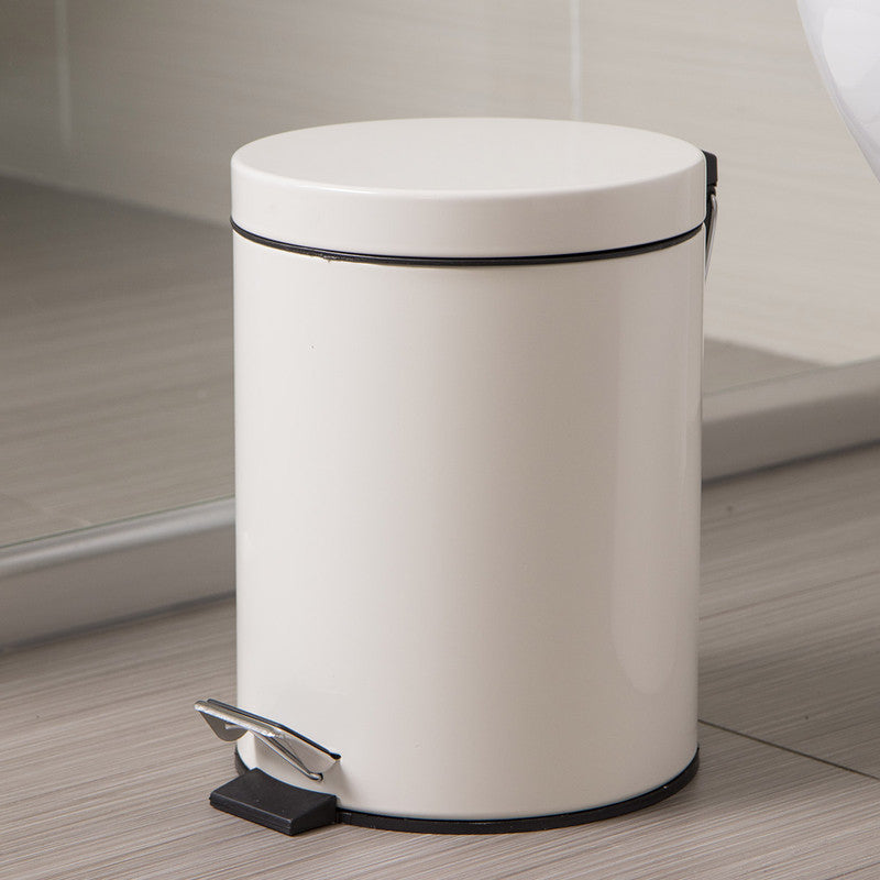 5L Round Lidded Trash Can Foot Pedal Garbage Bin for Kitchen Bathroom Hotel-White V1161-100815