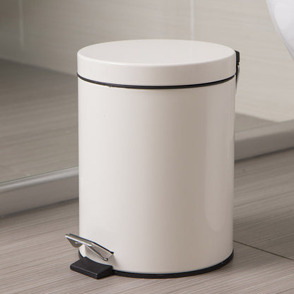 5L Round Lidded Trash Can Foot Pedal Garbage Bin for Kitchen Bathroom Hotel-White V1161-100815