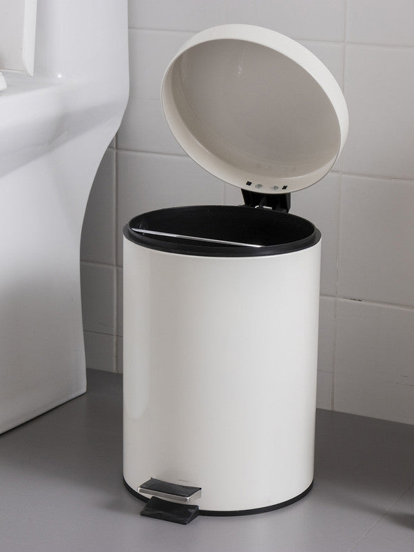 5L Round Lidded Trash Can Foot Pedal Garbage Bin for Kitchen Bathroom Hotel-White V1161-100815