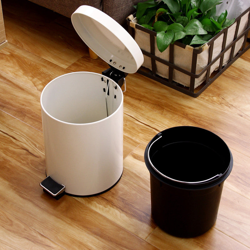 5L Round Lidded Trash Can Foot Pedal Garbage Bin for Kitchen Bathroom Hotel-White V1161-100815