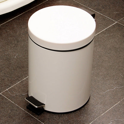 5L Round Lidded Trash Can Foot Pedal Garbage Bin for Kitchen Bathroom Hotel-White V1161-100815