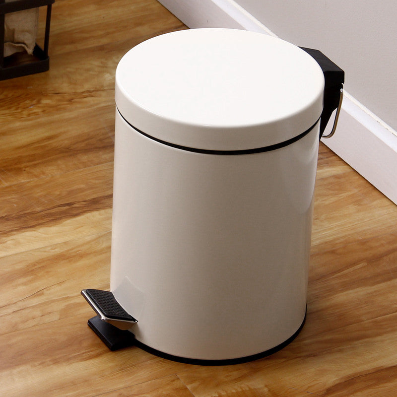 5L Round Lidded Trash Can Foot Pedal Garbage Bin for Kitchen Bathroom Hotel-White V1161-100815