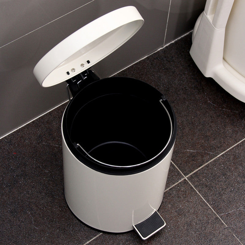5L Round Lidded Trash Can Foot Pedal Garbage Bin for Kitchen Bathroom Hotel-White V1161-100815