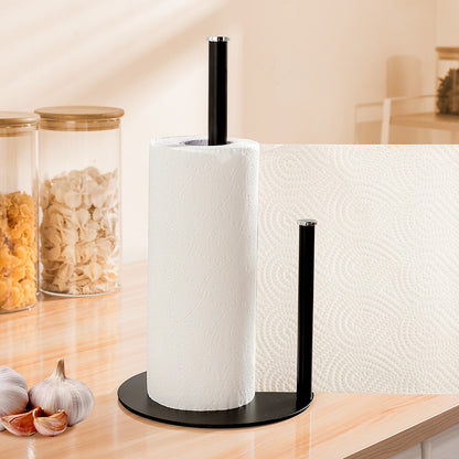 Iron Double Pole Paper Towel Holder for Kitchen Countertop Cling Film Storage Rack-Black V1161-101188