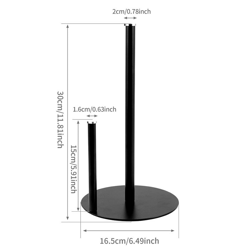 Iron Double Pole Paper Towel Holder for Kitchen Countertop Cling Film Storage Rack-Black V1161-101188
