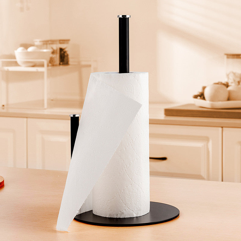Iron Double Pole Paper Towel Holder for Kitchen Countertop Cling Film Storage Rack-Black V1161-101188