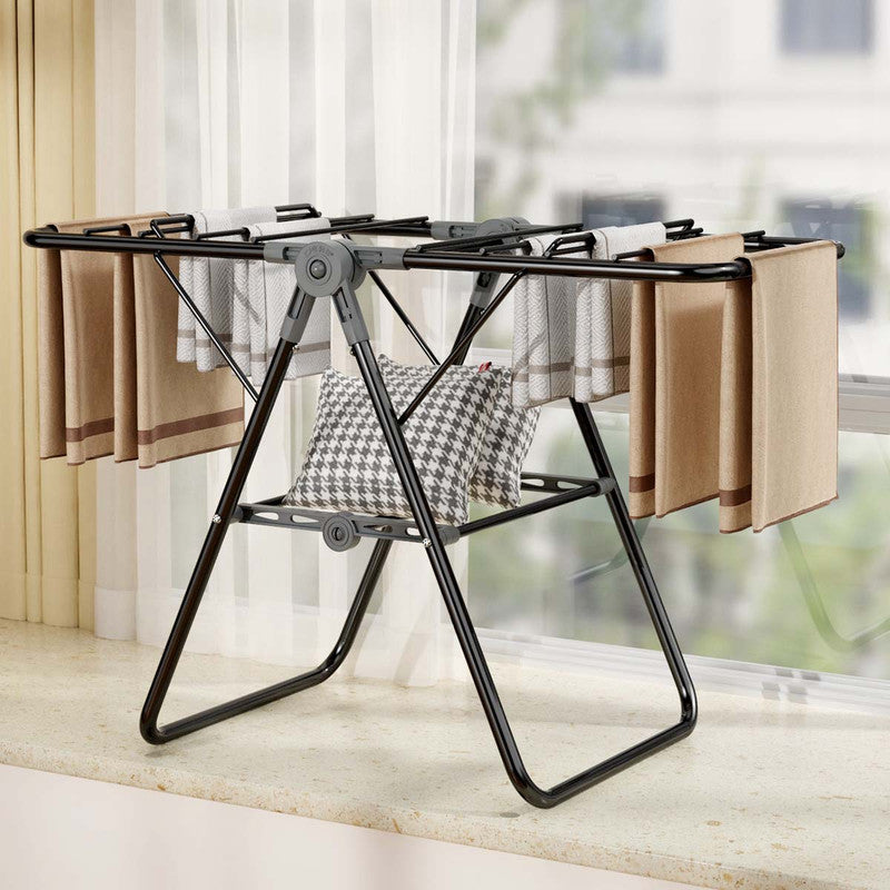 2-Tier Foldable Clothes Drying Rack for Balcony Bay Window-White V1161-101205