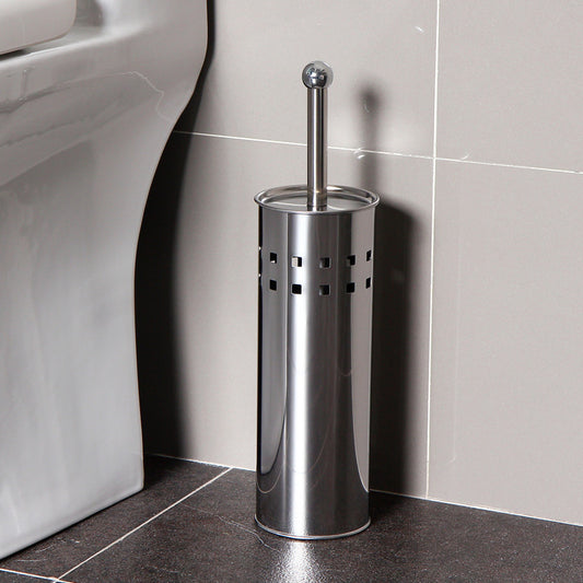 Stainless Steel Toilet Brush With Base and Long-Handled Brush for Bathroom Toilet Cleaning-Silver V1161-103401