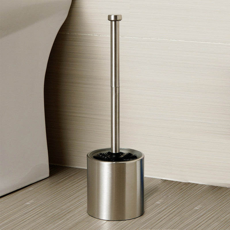 Long-Handled Toilet Brush With Glass Inner Liner For Bathroom Toilet Cleaning-Silver V1161-104104