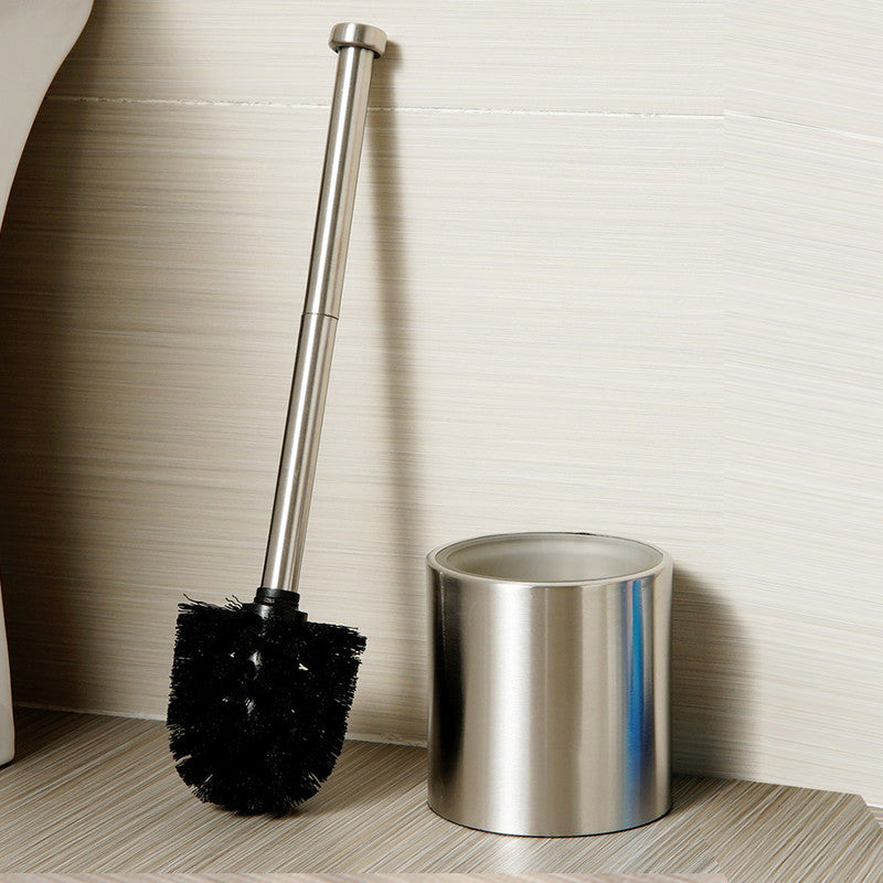 Long-Handled Toilet Brush With Glass Inner Liner For Bathroom Toilet Cleaning-Silver V1161-104104