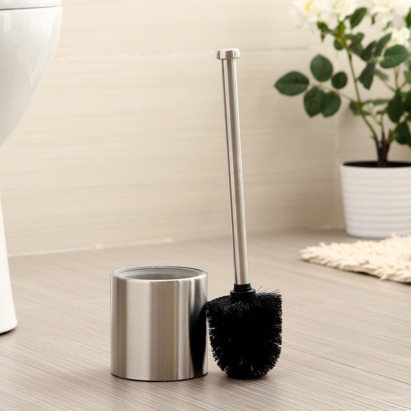 Long-Handled Toilet Brush With Glass Inner Liner For Bathroom Toilet Cleaning-Silver V1161-104104