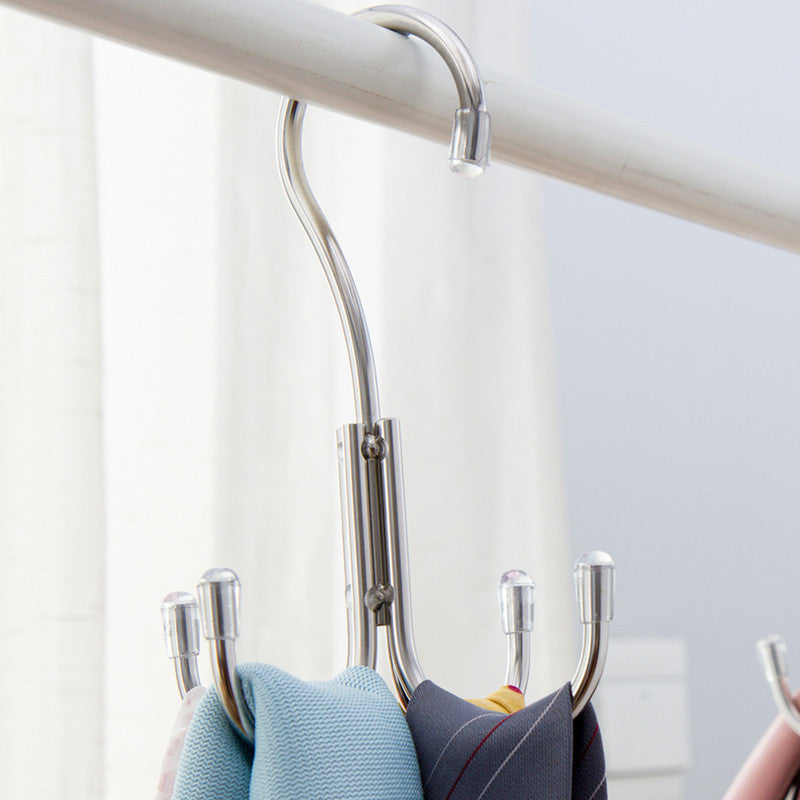 Stainless Steel Storage Hanger With 4 Hooks For Bras Ties Bag and Belts-Silver V1161-107383