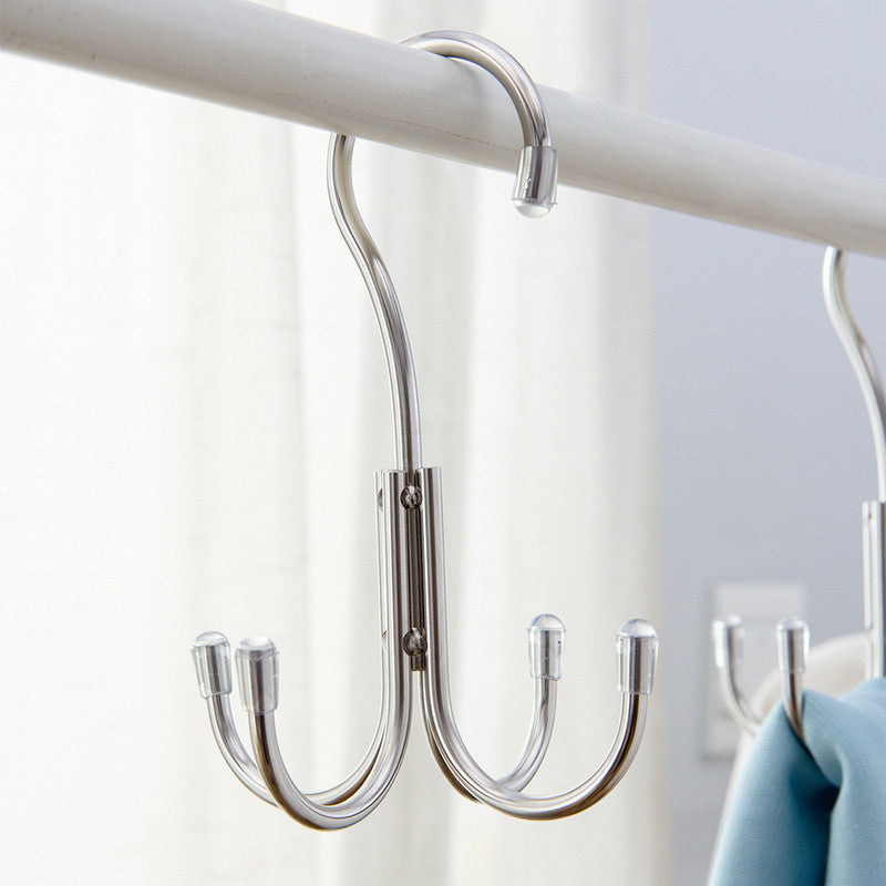Stainless Steel Storage Hanger With 4 Hooks For Bras Ties Bag and Belts-Silver V1161-107383