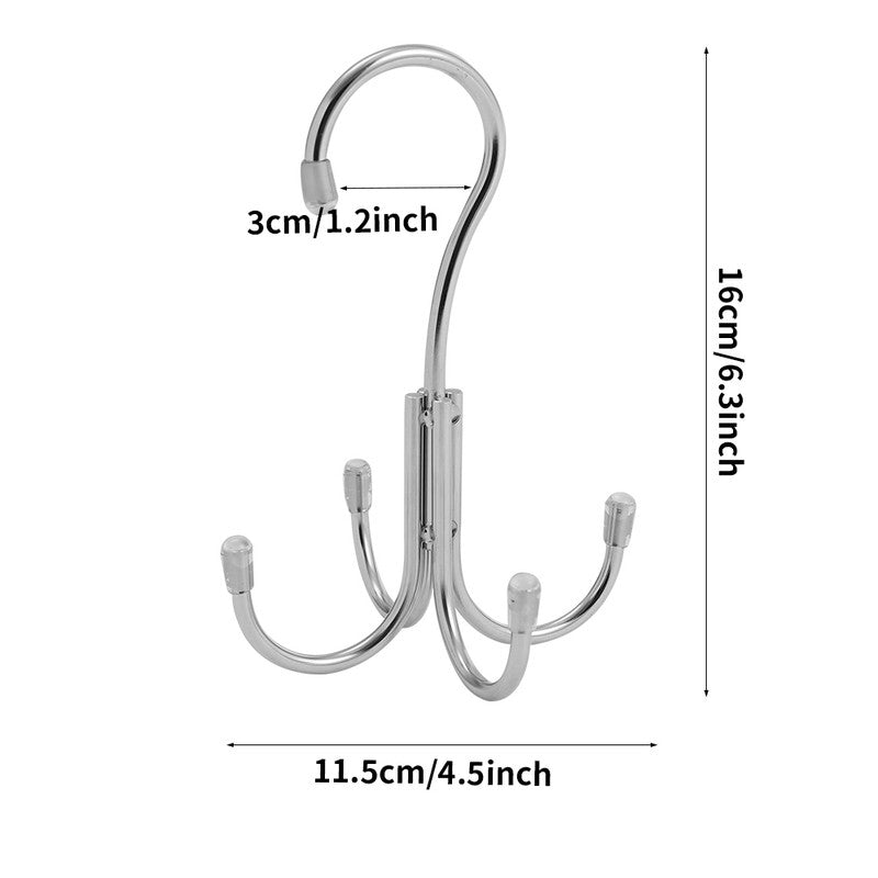 Stainless Steel Storage Hanger With 4 Hooks For Bras Ties Bag and Belts-Silver V1161-107383