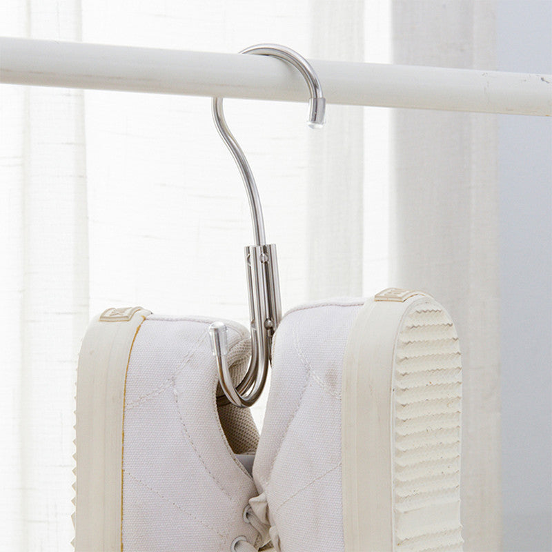 Stainless Steel Storage Hanger With 4 Hooks For Bras Ties Bag and Belts-Silver V1161-107383