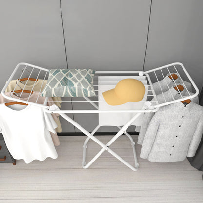 Double Wing Floor Folding Drying Rack For Clothes Quilt Towel-White V1161-108152