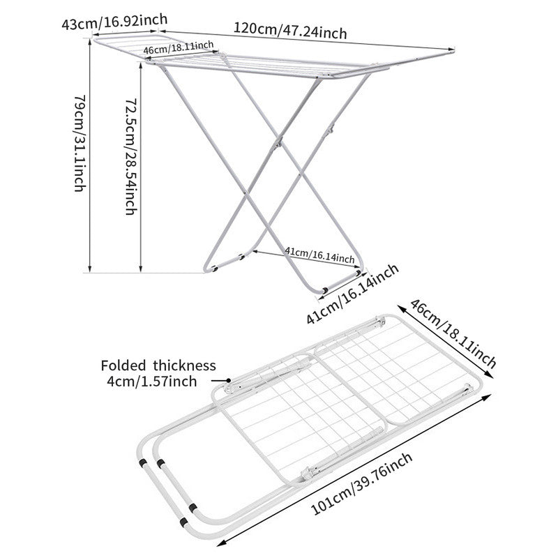 Double Wing Floor Folding Drying Rack For Clothes Quilt Towel-White V1161-108152