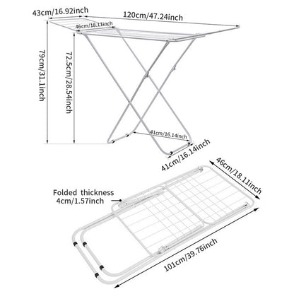 Double Wing Floor Folding Drying Rack For Clothes Quilt Towel-White V1161-108152