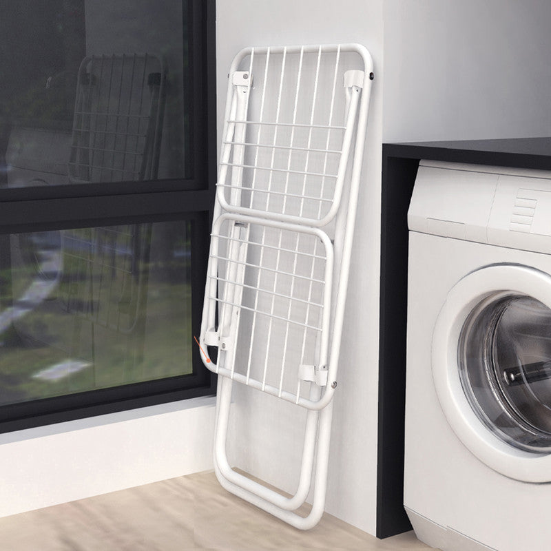 Double Wing Floor Folding Drying Rack For Clothes Quilt Towel-White V1161-108152