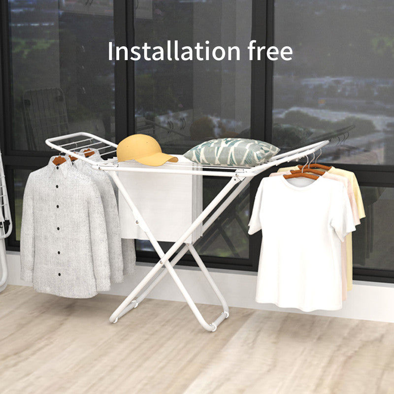 Double Wing Floor Folding Drying Rack For Clothes Quilt Towel-White V1161-108152