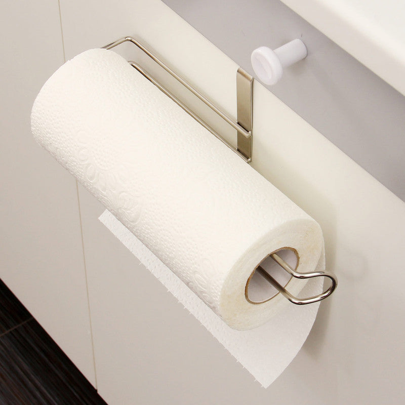 Stainless Steel No-punch Roll Paper Rack for Kitchen Cabinet Cling Film Storage Rack-Silver V1161-109311A