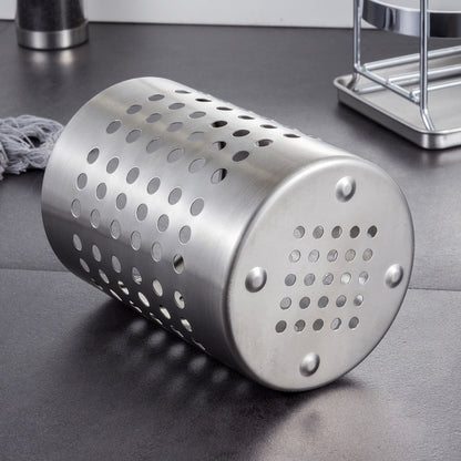 Stainless Steel Double-Tube Cutlery Basket With Storage Rack for Household Kitchen-Silver V1161-109395