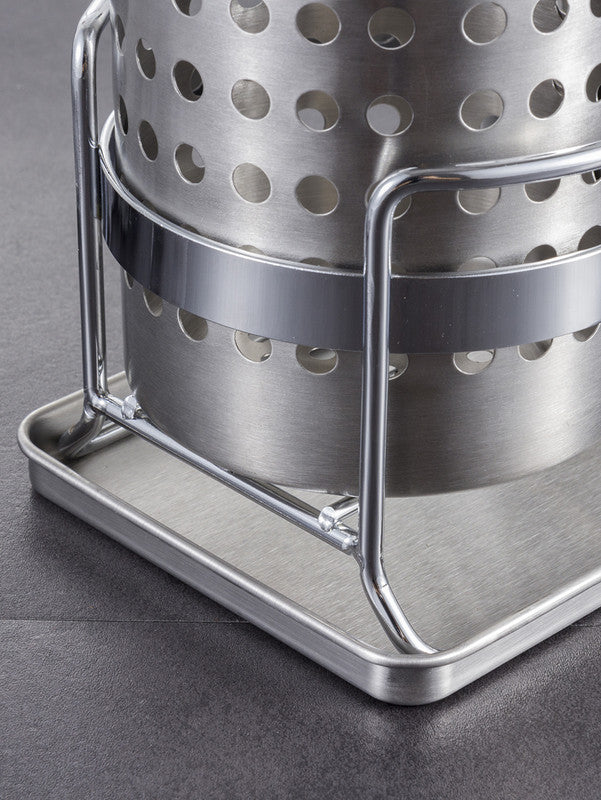Stainless Steel Double-Tube Cutlery Basket With Storage Rack for Household Kitchen-Silver V1161-109395