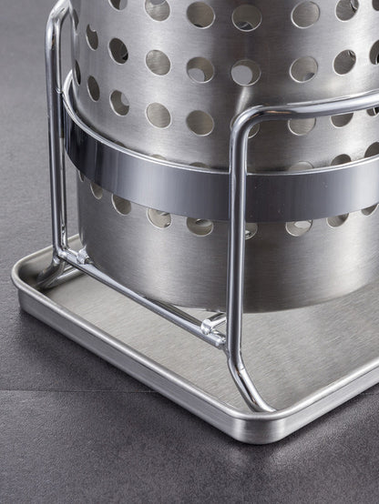 Stainless Steel Double-Tube Cutlery Basket With Storage Rack for Household Kitchen-Silver V1161-109395