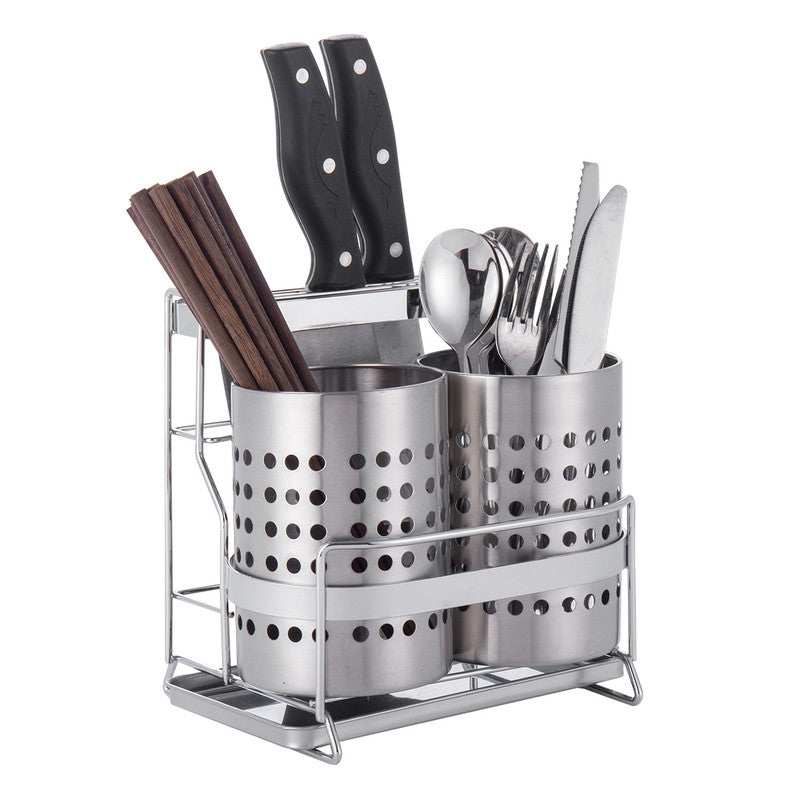 Stainless Steel Kitchen Tableware Storage Rack, With Knife Rack,Spoon And Chopstick Rack-Silver V1161-109527