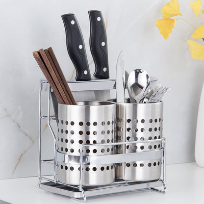 Stainless Steel Kitchen Tableware Storage Rack, With Knife Rack,Spoon And Chopstick Rack-Silver V1161-109527