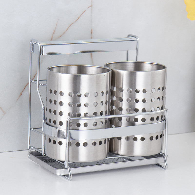 Stainless Steel Kitchen Tableware Storage Rack, With Knife Rack,Spoon And Chopstick Rack-Silver V1161-109527