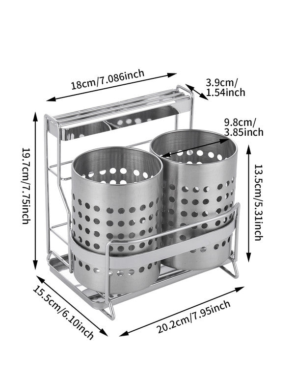 Stainless Steel Kitchen Tableware Storage Rack, With Knife Rack,Spoon And Chopstick Rack-Silver V1161-109527