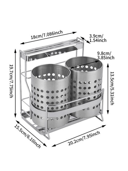 Stainless Steel Kitchen Tableware Storage Rack, With Knife Rack,Spoon And Chopstick Rack-Silver V1161-109527