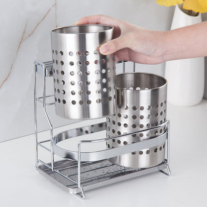 Stainless Steel Kitchen Tableware Storage Rack, With Knife Rack,Spoon And Chopstick Rack-Silver V1161-109527