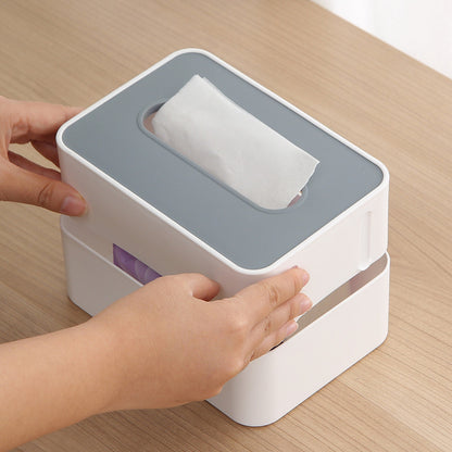 Desktop Tissue Box Height-Adjustable Storage Box for Home Living Room And Dining Room-White V1161-109720