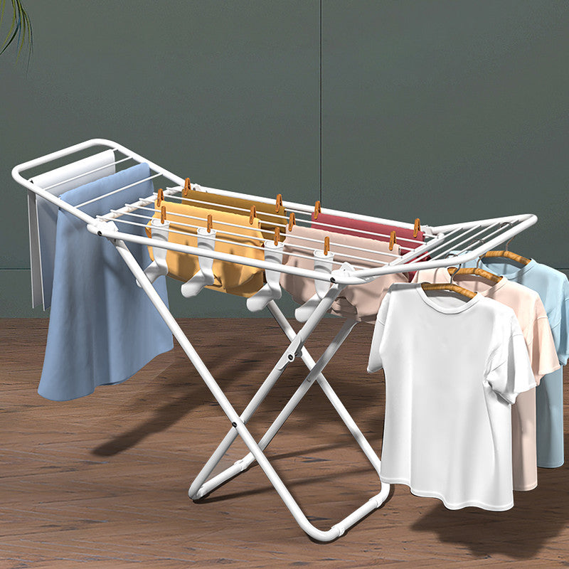 Upgrade Double Wing Floor Folding Drying Rack For Clothes Quilt Towel-White V1161-109759